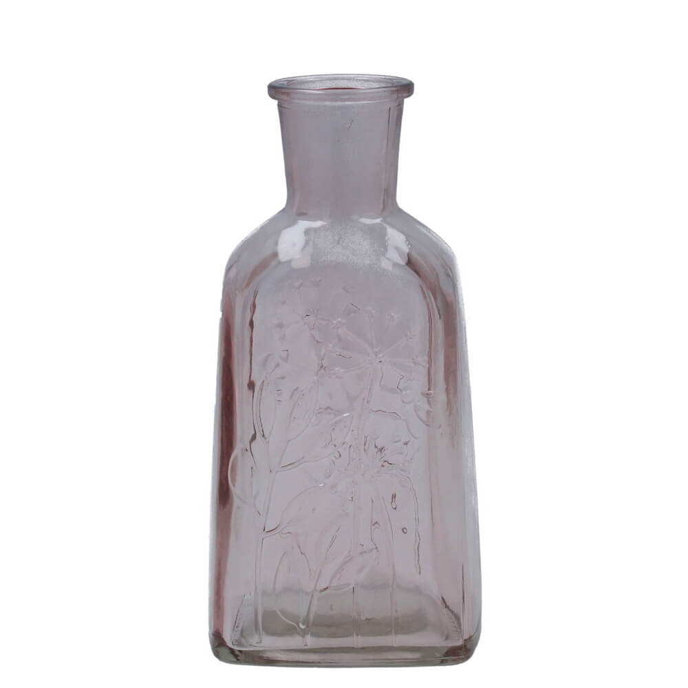 Gisela Graham Glass Vase Pink Bottle with Meadow Design